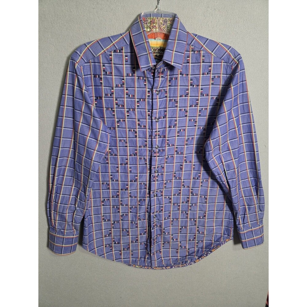 Robert Graham Shirt Mens M Colorful Plaid Long Sleeve Flip Cuff  Embroidered